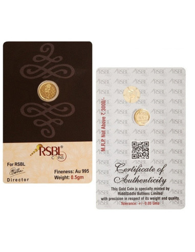 RSBL Gold Coin of 0.5 Gram / Half Gram in 24Kt 995 Purity / Fineness
