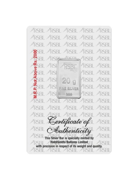 RSBL Silver Bar of 20 Grams in 24Kt 999 Purity Fineness