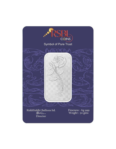 RSBL Silver Bar of 50 Grams in 24Kt 999 Purity Fineness