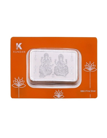 Kundan Lakshmi Ganesha Silver Bar Of 10 Gram in 999 Purity / Fineness