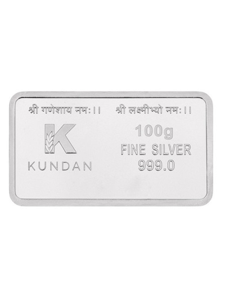 Kundan Lakshmi Ganesha Silver Bar Of 100 Gram in 999 Purity / Fineness in Certi Card