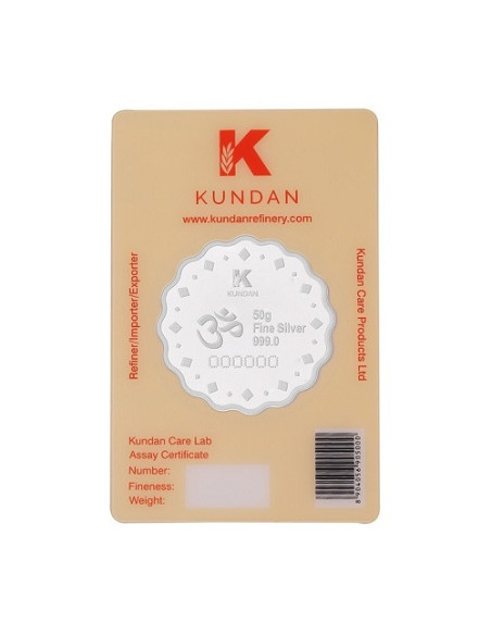 Kundan Diya Silver Coin Of 50 Gram in 999 Purity / Fineness in Certi Card