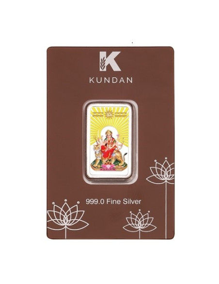 Kundan Color Durga Mata Silver Bar of 20 Gram in 999.9 Purity / Fineness in Certi Card