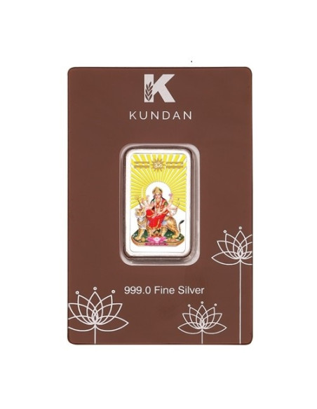 Kundan Color Durga Mata  Silver Bar of 20 Gram in 999 Purity / Fineness in Certi Card