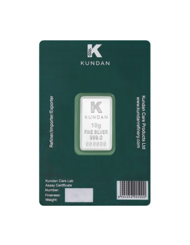 Kundan Kalpataru Tree Color Silver Bar Of 10 Gram in 999 Purity / Fineness