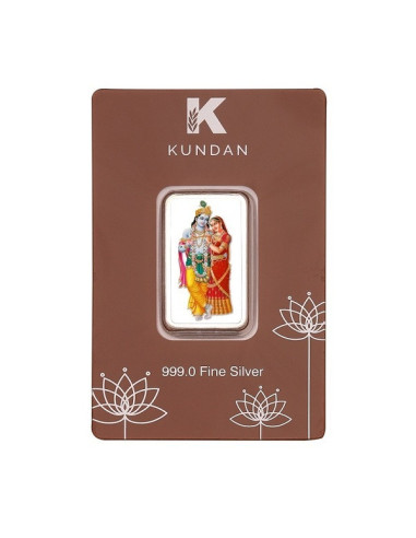 Kundan Color Radha Krishna Silver Bar of 20 Gram in 999 Purity / Fineness in Certi Card