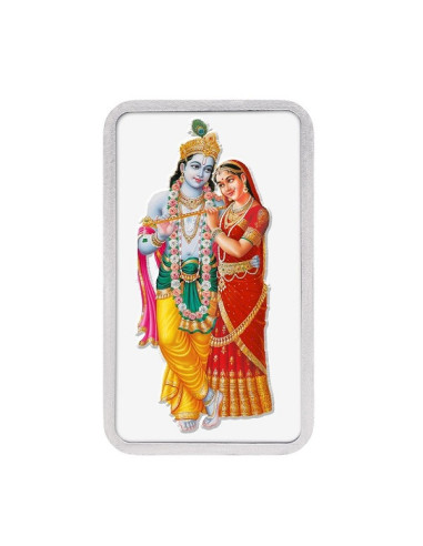 Kundan Color Radha Krishna Silver Bar of 20 Gram in 999 Purity / Fineness in Certi Card