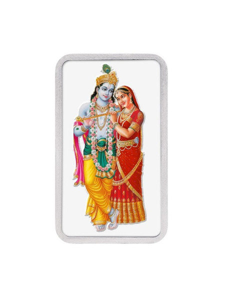 Kundan Color Radha Krishna Silver Bar of 20 Gram in 999 Purity / Fineness in Certi Card