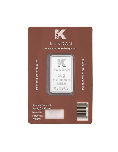 Kundan Radha Krishna Color Silver Bar of 50 Gram in 999 Purity / Fineness in Certi Card