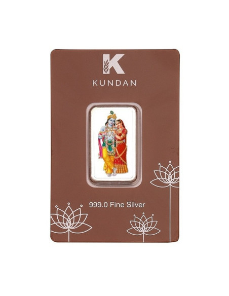 Kundan Radha Krishna Color Silver Bar of 50 Gram in 999 Purity / Fineness in Certi Card