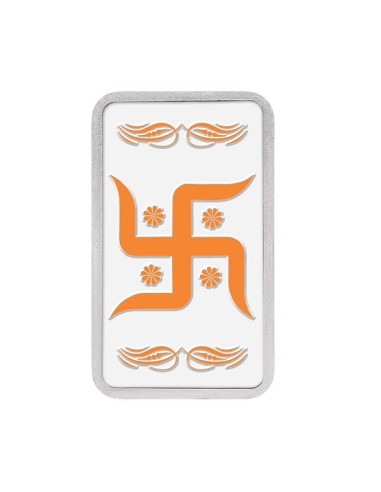 Kundan Color Swastik Silver Bar of 20 Gram in 999 Purity / Fineness in Certi Card