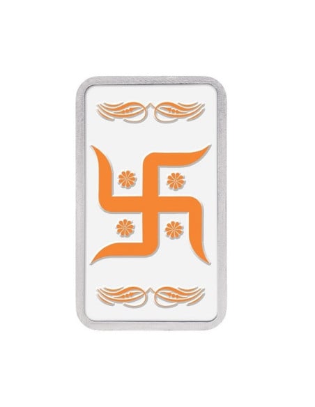 Kundan Color Swastik Silver Bar of 20 Gram in 999 Purity / Fineness in Certi Card