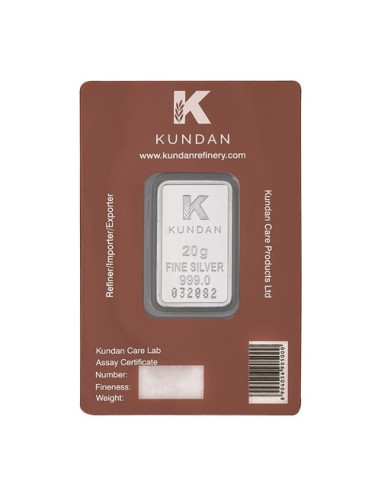 Kundan Color Durga Mata  Silver Bar of 20 Gram in 999 Purity / Fineness in Certi Card