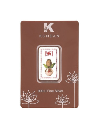 Kundan Color Kalash Silver Bar of 20 Gram in 999 Purity / Fineness in Certi Card