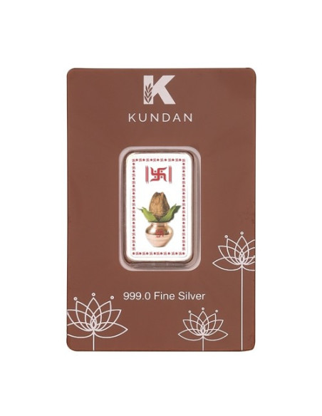 Kundan Color Kalash Silver Bar of 20 Gram in 999 Purity / Fineness in Certi Card