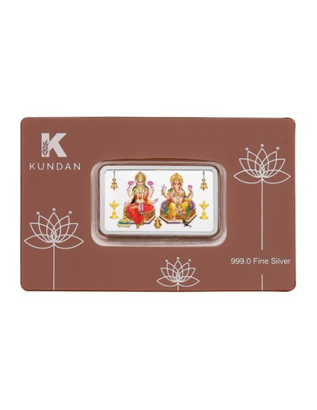 Kundan Color Lakshmi Ganesh Silver Bar of 20 Gram in 999 Purity / Fineness in Certi Card