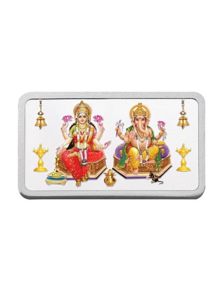 Kundan Lakshmi Ganesha Color Silver Bar of 50 Gram in 999 Purity / Fineness in Certi Card