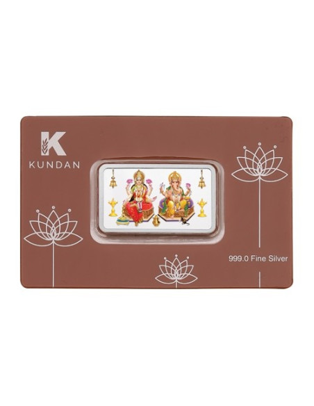 Kundan Lakshmi Ganesha Color Silver Bar of 50 Gram in 999 Purity / Fineness in Certi Card