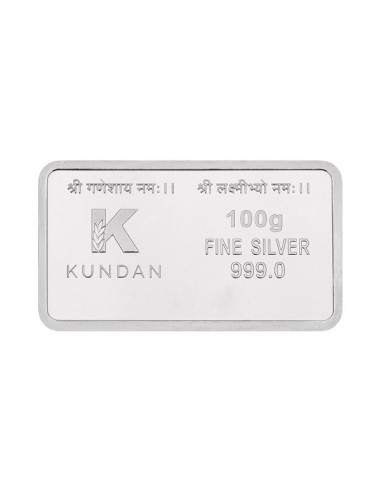 Kundan Lakshmi Ganesha Color Silver Bar Of 100 Gram in 999 Purity / Fineness in Certi Card