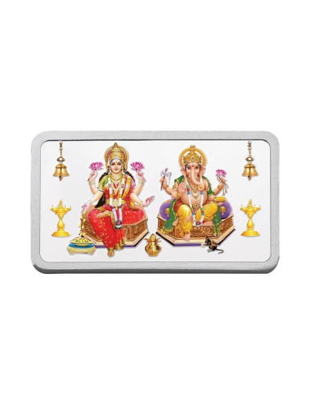 Kundan Lakshmi Ganesha Color Silver Bar Of 100 Gram in 999 Purity / Fineness in Certi Card