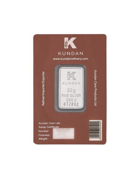 Kundan Color Gurunanak Dev Silver Bar of 20 Gram in 999 Purity / Fineness in Certi Card