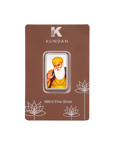 Kundan Color Gurunanak Dev Silver Bar of 20 Gram in 999 Purity / Fineness in Certi Card