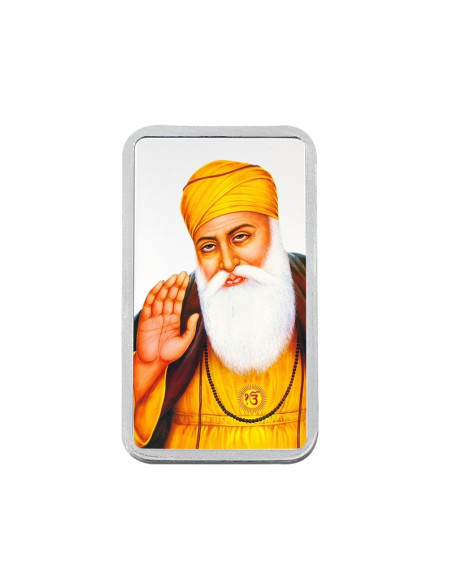 Kundan Color Gurunanak Dev Silver Bar of 20 Gram in 999 Purity / Fineness in Certi Card