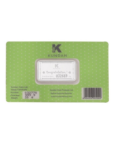 Kundan Color Baby Girl Silver Bar of 20 Gram in 999 Purity / Fineness in Certi Card