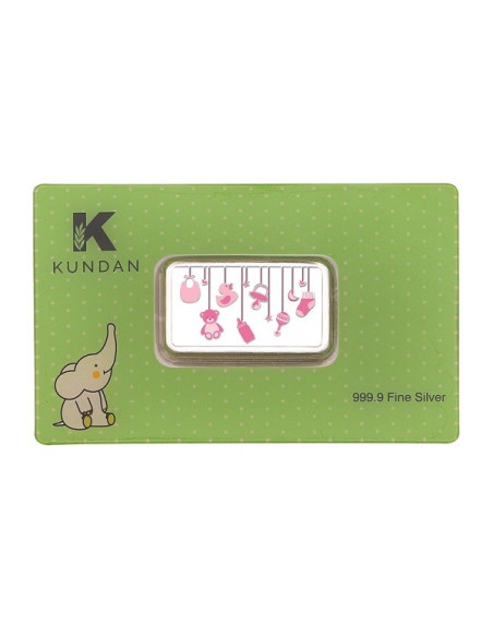 Kundan Color Baby Girl Silver Bar of 20 Gram in 999 Purity / Fineness in Certi Card