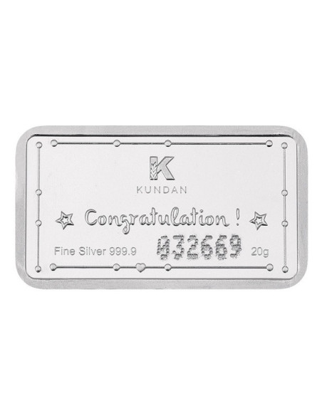 Kundan Color Baby Girl Silver Bar of 20 Gram in 999 Purity / Fineness in Certi Card