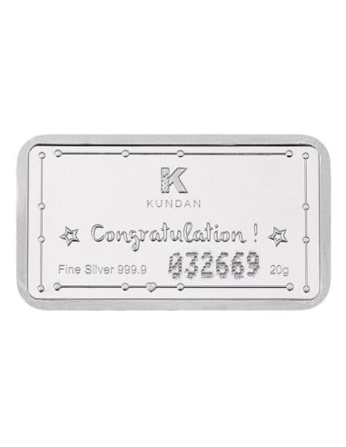 Kundan Color Baby Boy Silver Bar of 20 Gram in 999 Purity / Fineness in Certi Card