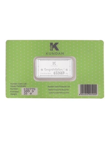 Kundan Color Baby Girl Silver Bar of 50 Gram in 999 Purity / Fineness in Certi Card