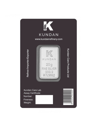 Kundan Color Lotus Temple Silver Bar of 20 Gram in 999 Purity / Fineness in Certi Card