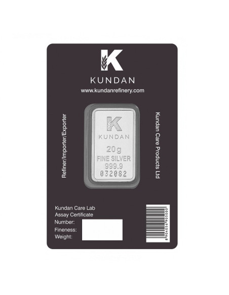 Kundan Color Lotus Temple Silver Bar of 20 Gram in 999 Purity / Fineness in Certi Card
