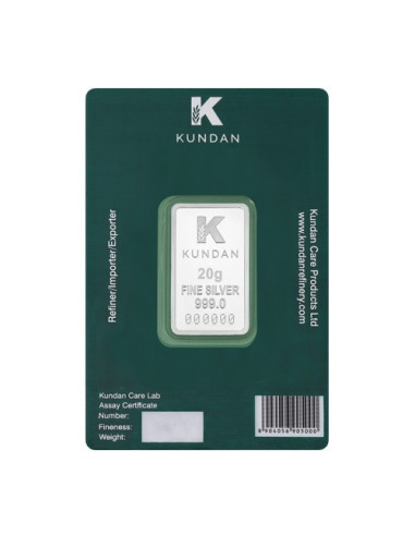 Kundan Kalpataru Tree Color  Silver Bar of 20 Gram in 999 Purity / Fineness in Certi Card