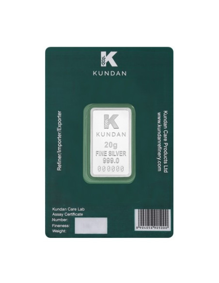 Kundan Kalpataru Tree Color  Silver Bar of 20 Gram in 999 Purity / Fineness in Certi Card