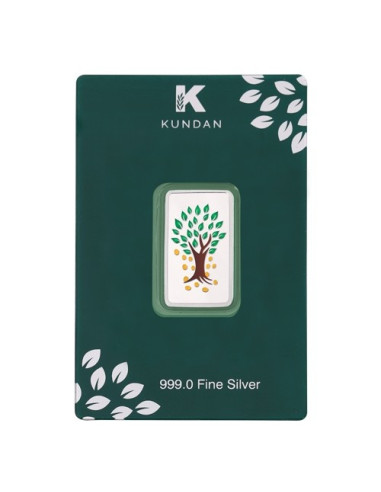 Kundan Kalpataru Tree Color  Silver Bar of 20 Gram in 999 Purity / Fineness in Certi Card