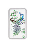 Kundan Color Peacock Silver Bar of 50 Gram in 999 Purity / Fineness in Certi Card