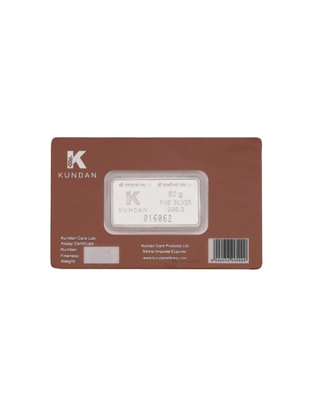 Kundan Color Kamdhenu Cow Silver Bar of 50 Gram in 999 Purity / Fineness in Certi Card
