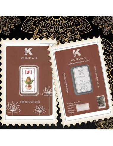 Kundan Color Kalash Silver Bar of 20 Gram in 999 Purity / Fineness in Certi Card