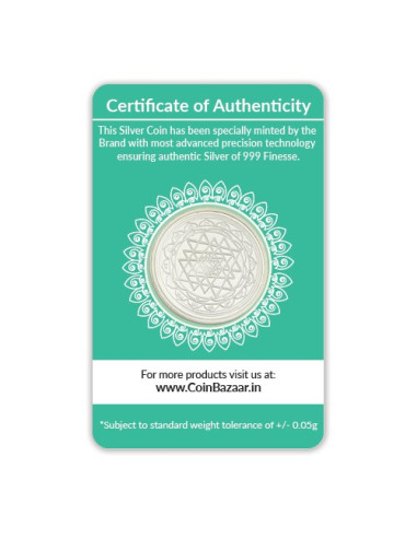 Goddess Mahalakshmi Prasanna Silver Coin of 10 Gram in 999 Purity / Fineness
