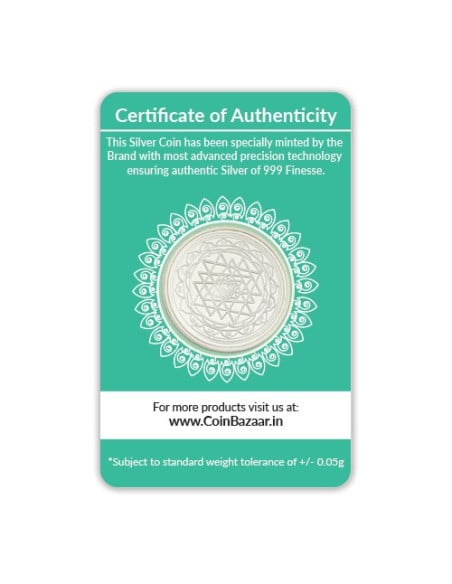Goddess Mahalakshmi Prasanna Silver Coin of 10 Gram in 999 Purity / Fineness