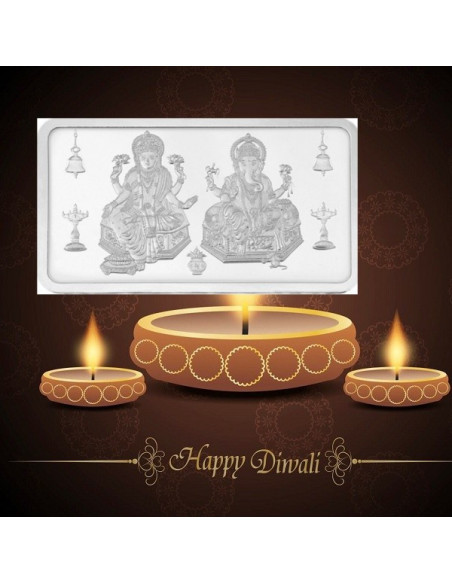Kundan Lakshmi Ganesh Silver Bar of 20 Gram in 999 Purity / Fineness in Certi Card