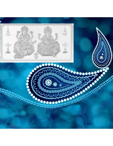 Kundan Lakshmi Ganesha Silver Bar of 50 Gram in 999 Purity / Fineness in Certi Card