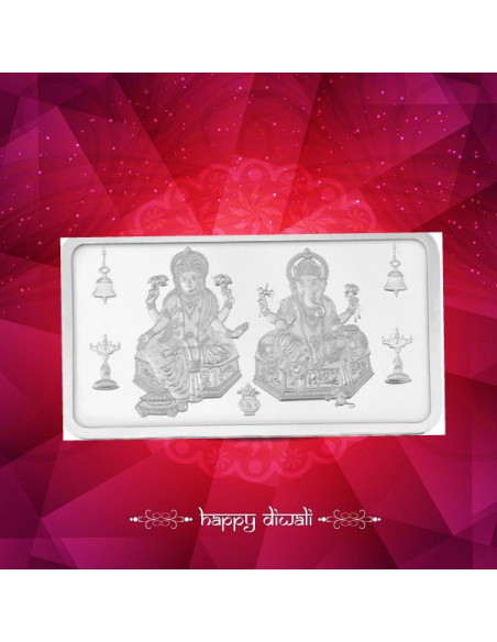 Kundan Lakshmi Ganesha Silver Bar Of 100 Gram in 999 Purity / Fineness in Certi Card