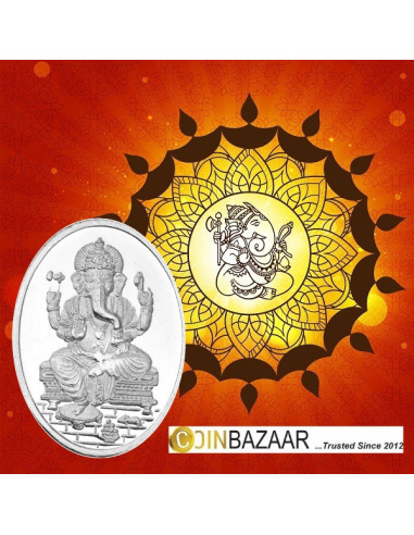 Oval Shape Ganesh Silver Coin of 25 gm in 999 Purity / Fineness By Coinbazaar