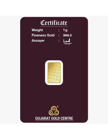Gujrat Gold Centre Gold Bar Of 1 Gram 24Kt in 999 Purity / Fineness