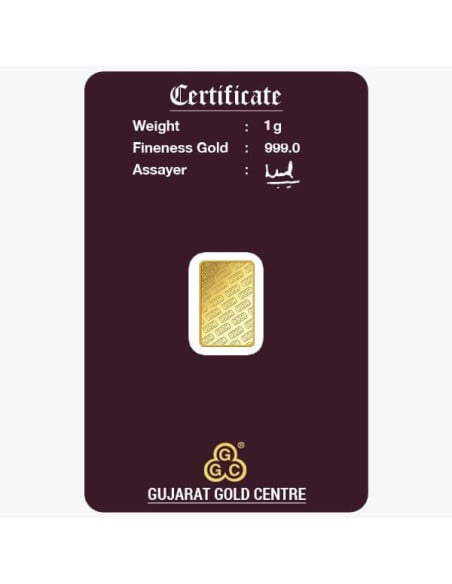 Gujrat Gold Centre Gold Bar Of 1 Gram 24Kt in 999 Purity / Fineness