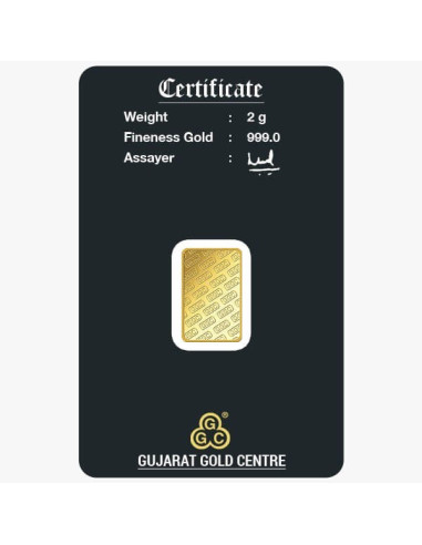Gujrat Gold Centre Gold Bar Of 2 Gram 24Kt in 999 Purity / Fineness