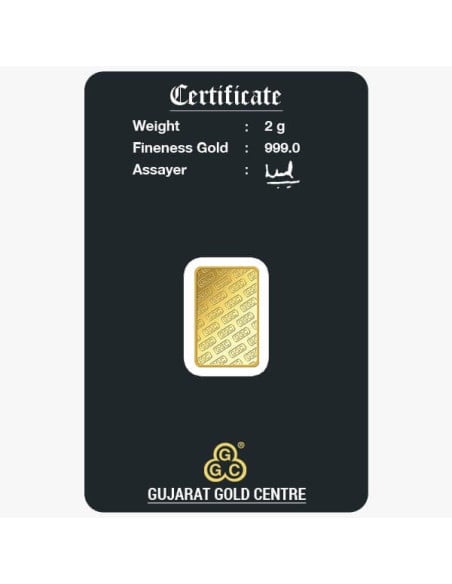 Gujrat Gold Centre Gold Bar Of 2 Gram 24Kt in 999 Purity / Fineness